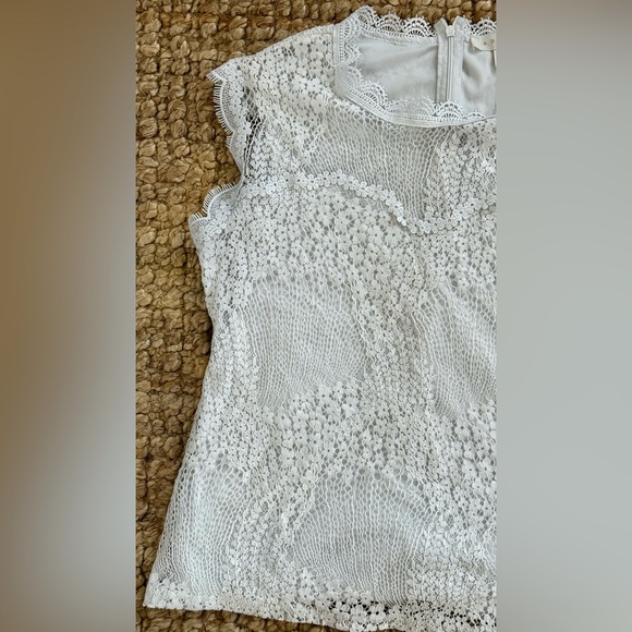 Adiva Dressy White Lace Floral Short Sleeve Top Size Medium - Picture 5 of 8